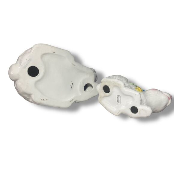 Easter Spring Decor 2 Bunny Rabbit Glazed White Ceramic Floral Necklaces Vintage - Picture 8 of 8